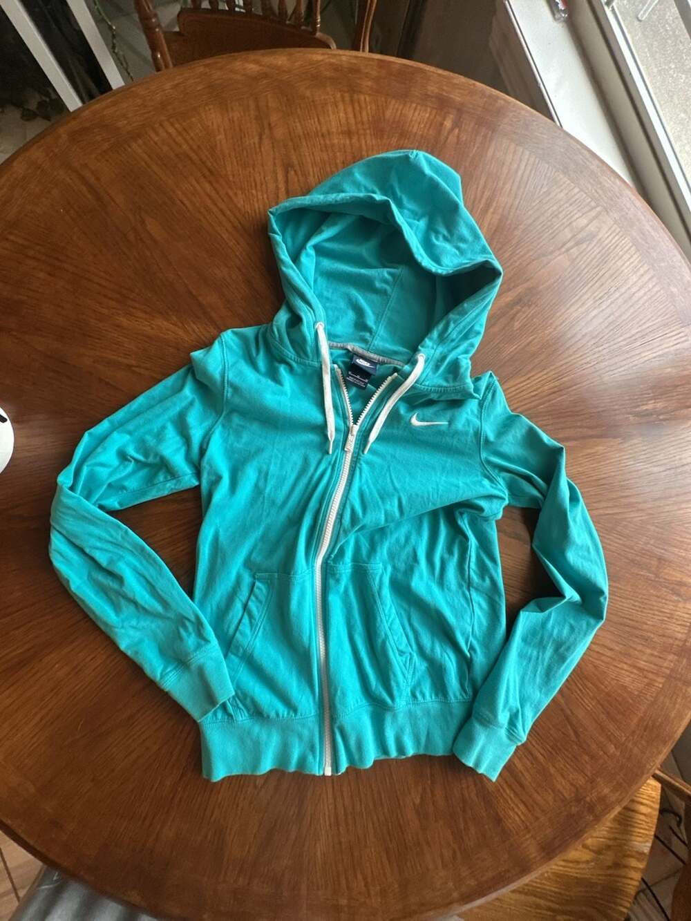 Nike Women's Teal Blue Full Zip Up Hoodie With Drawstring Size M